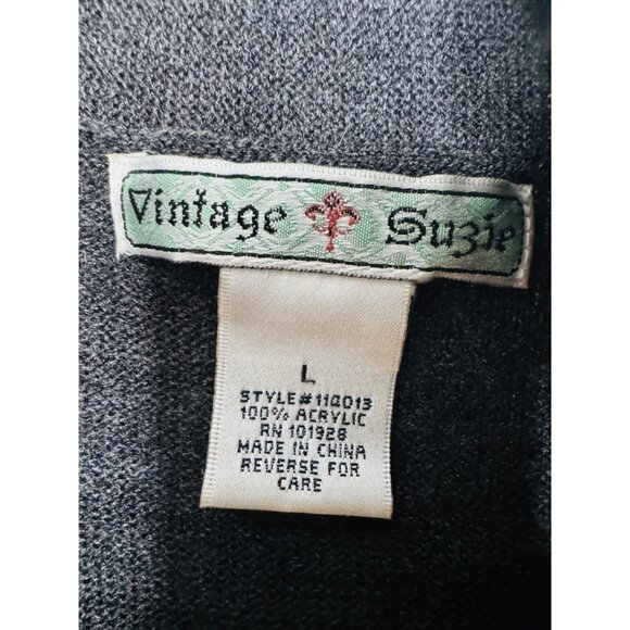 Vintage Suzie Gray Large Fringe Cardigan Sweater Open Front - Picture 2 of 10